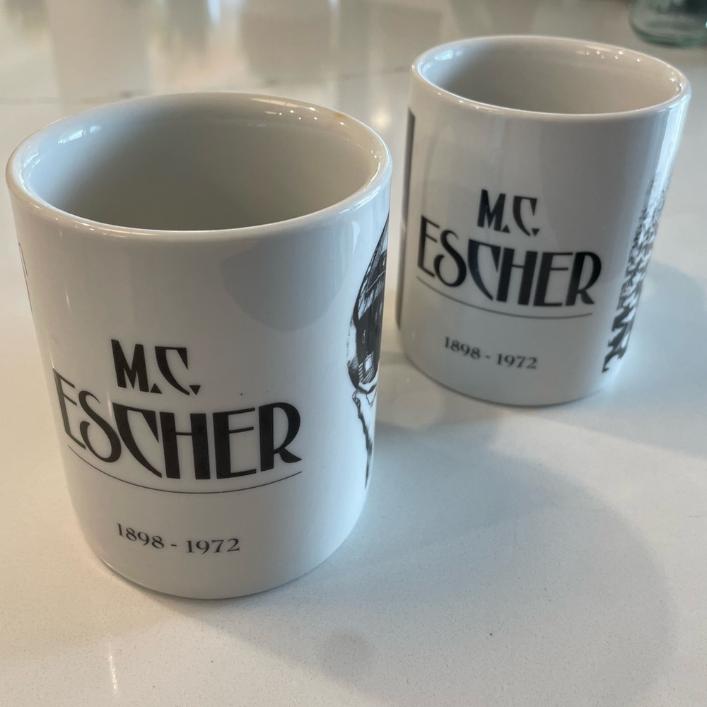 VTG 90s Andazia International M.C. Escher Artwork Coffee Mugs - Set of Two (2)